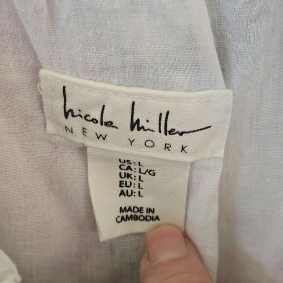 Nicole Miller Tropical Palm Leaf Linen Blend Wide Leg Jumpsuit Pockets Size L - Picture 6 of 7